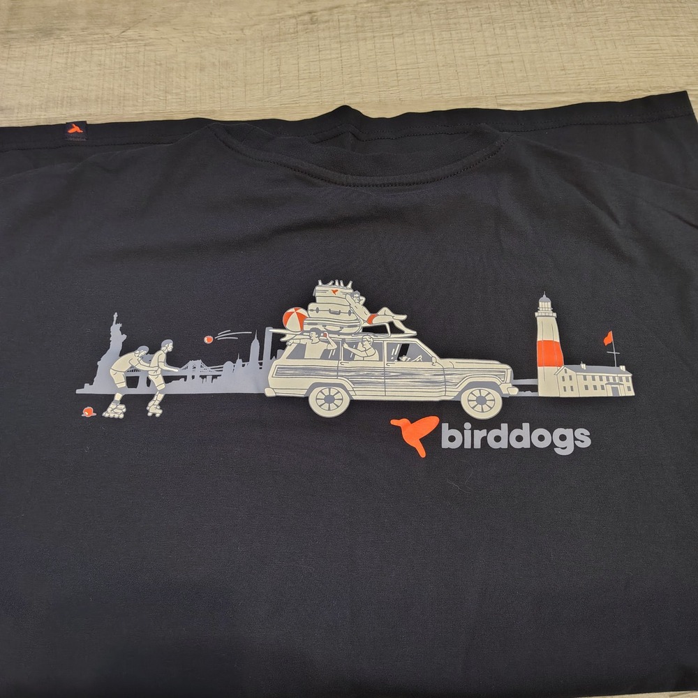 Birddogs Mens Large Navy Blue Graphic T-Shirt Road Trip Statue of Liberty Cotton
